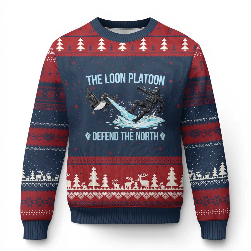 The Loon Platoon Defend The North Ugly Christmas Sweater Minnesota State Bird Rebel