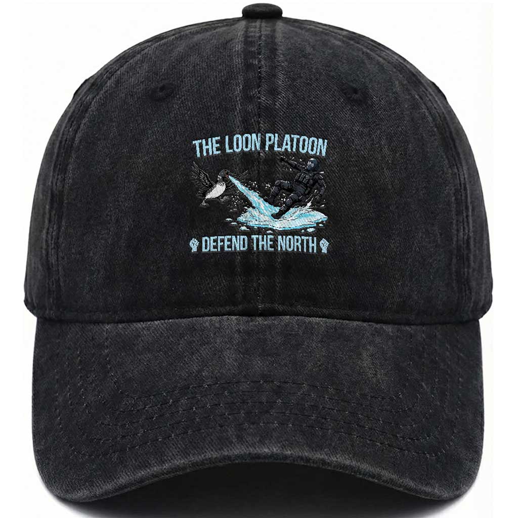 The Loon Platoon Defend The North Washed Cotton Baseball Cap Minnesota State Bird Rebel