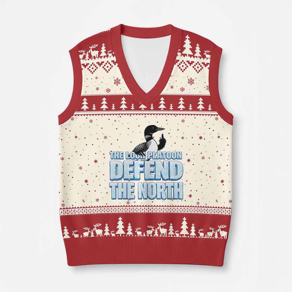 The Loon Platoon Defend The North V-Neck Knit Sweater Vest MN State Bird Loon Resistance