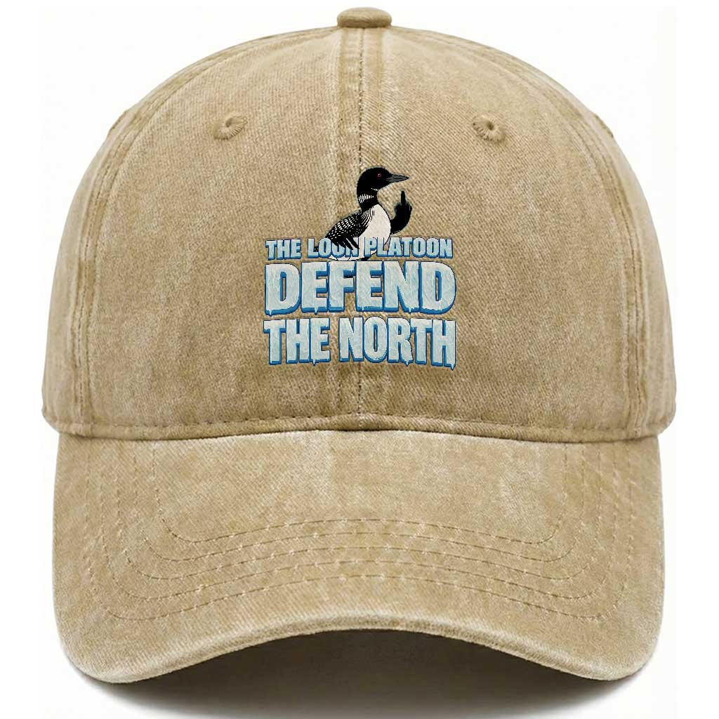 The Loon Platoon Defend The North Washed Cotton Baseball Cap MN State Bird Loon Resistance