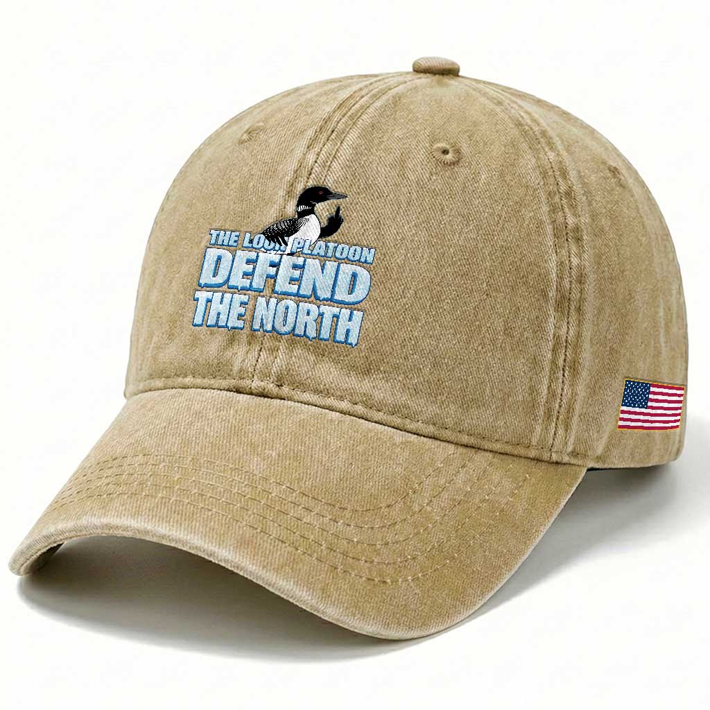 The Loon Platoon Defend The North Washed Cotton Baseball Cap MN State Bird Loon Resistance