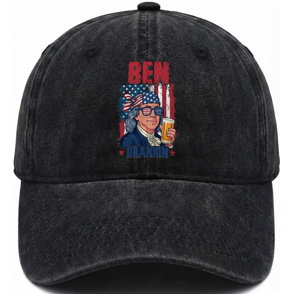 Benjamin Franklin Washed Cotton Baseball Cap Funny Ben Drankin American History