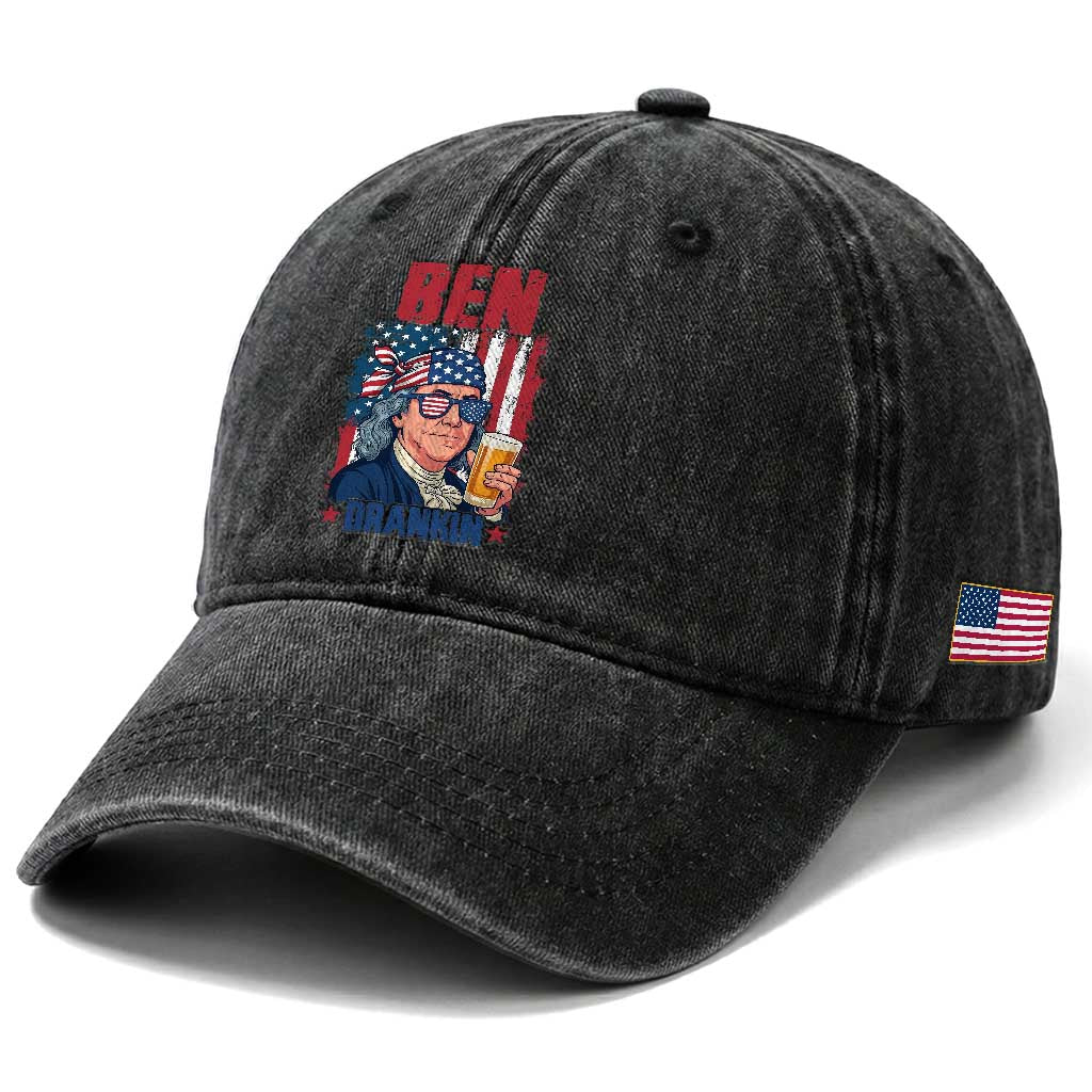 Benjamin Franklin Washed Cotton Baseball Cap Funny Ben Drankin American History