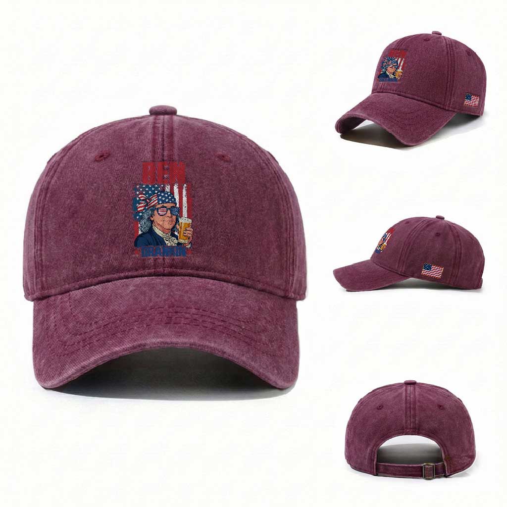 Benjamin Franklin Washed Cotton Baseball Cap Funny Ben Drankin American History