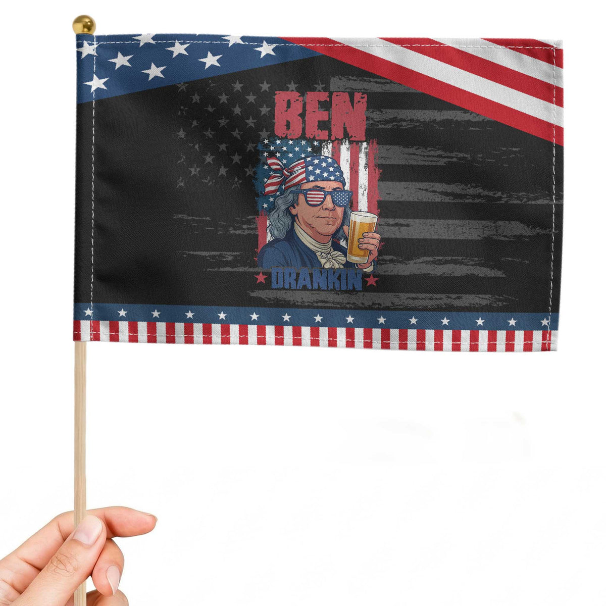 Benjamin Franklin Patriotic Handheld Flag Funny Ben Drankin American History