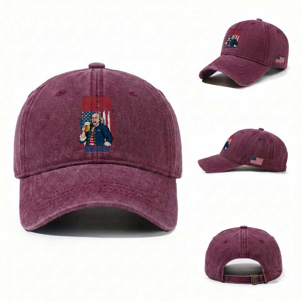Benjamin Franklin Washed Cotton Baseball Cap Funny Patriotic Founding Father