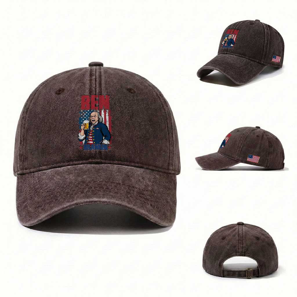 Benjamin Franklin Washed Cotton Baseball Cap Funny Patriotic Founding Father