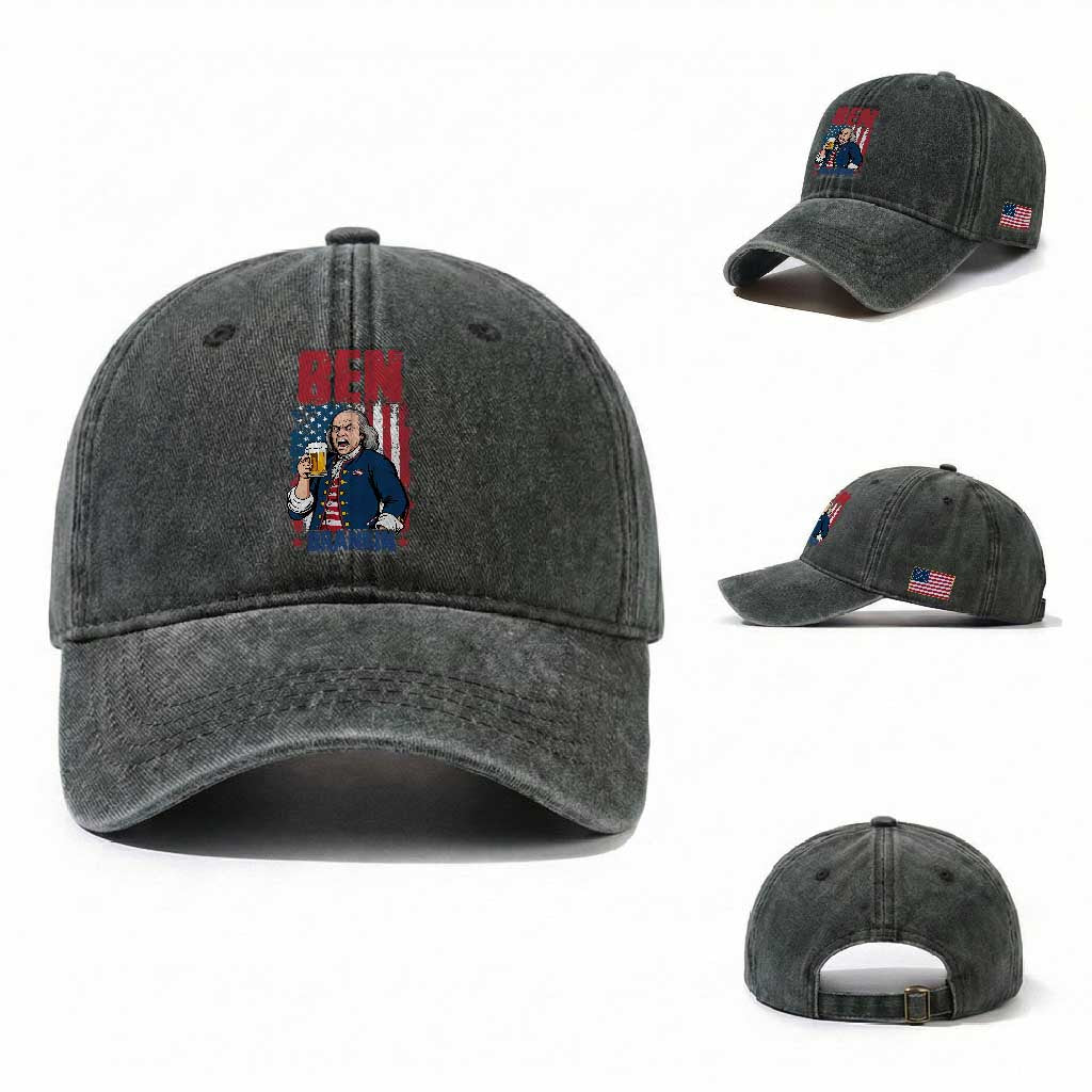 Benjamin Franklin Washed Cotton Baseball Cap Funny Patriotic Founding Father
