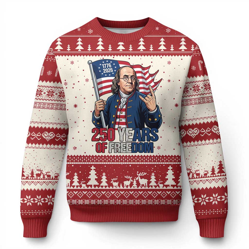 Patriotic Benjamin Franklin Ugly Christmas Sweater 250 Years Of Freedom