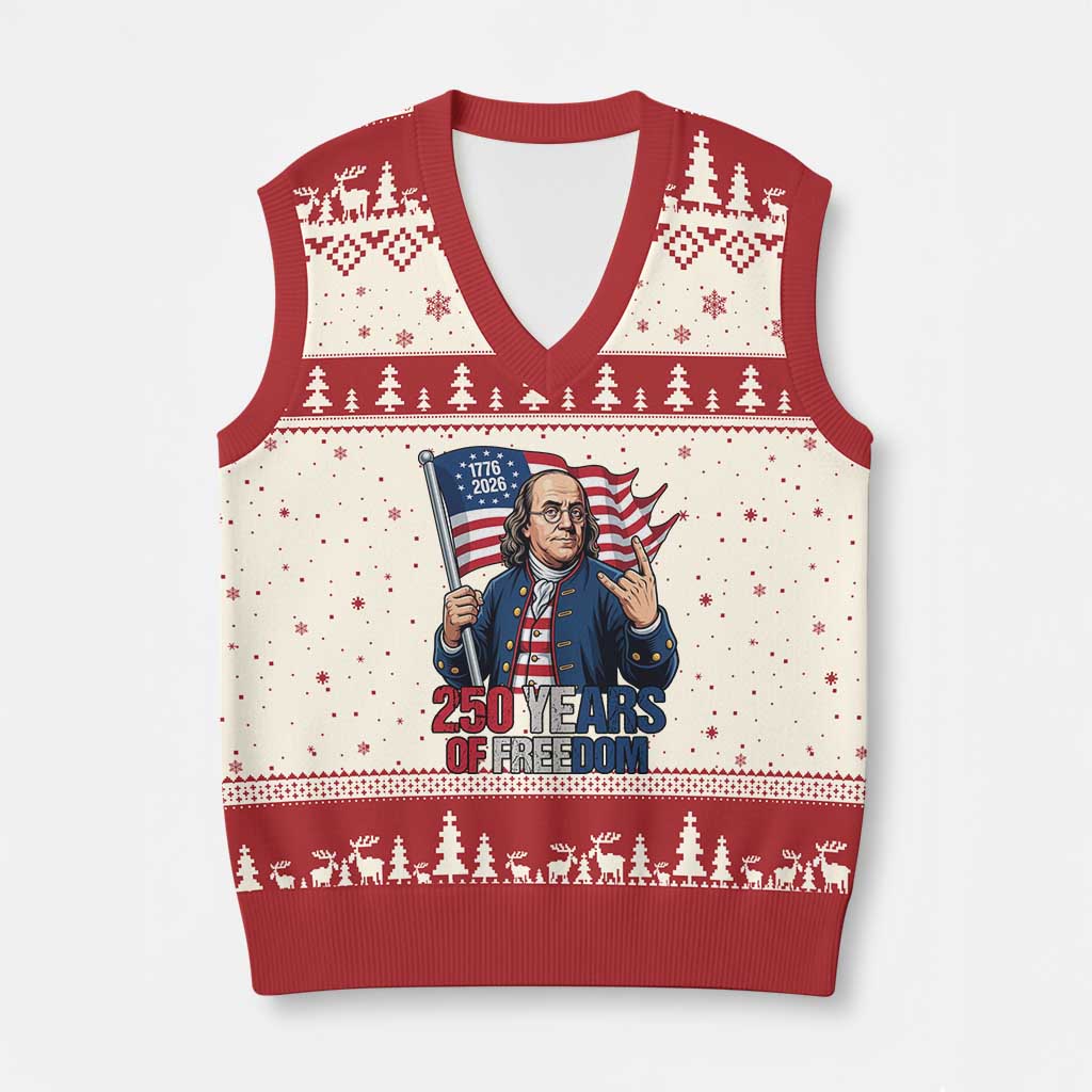 Patriotic Benjamin Franklin V-Neck Knit Sweater Vest 250 Years Of Freedom