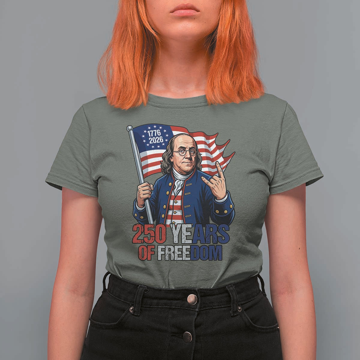 Patriotic Benjamin Franklin T Shirt For Women 250 Years Of Freedom