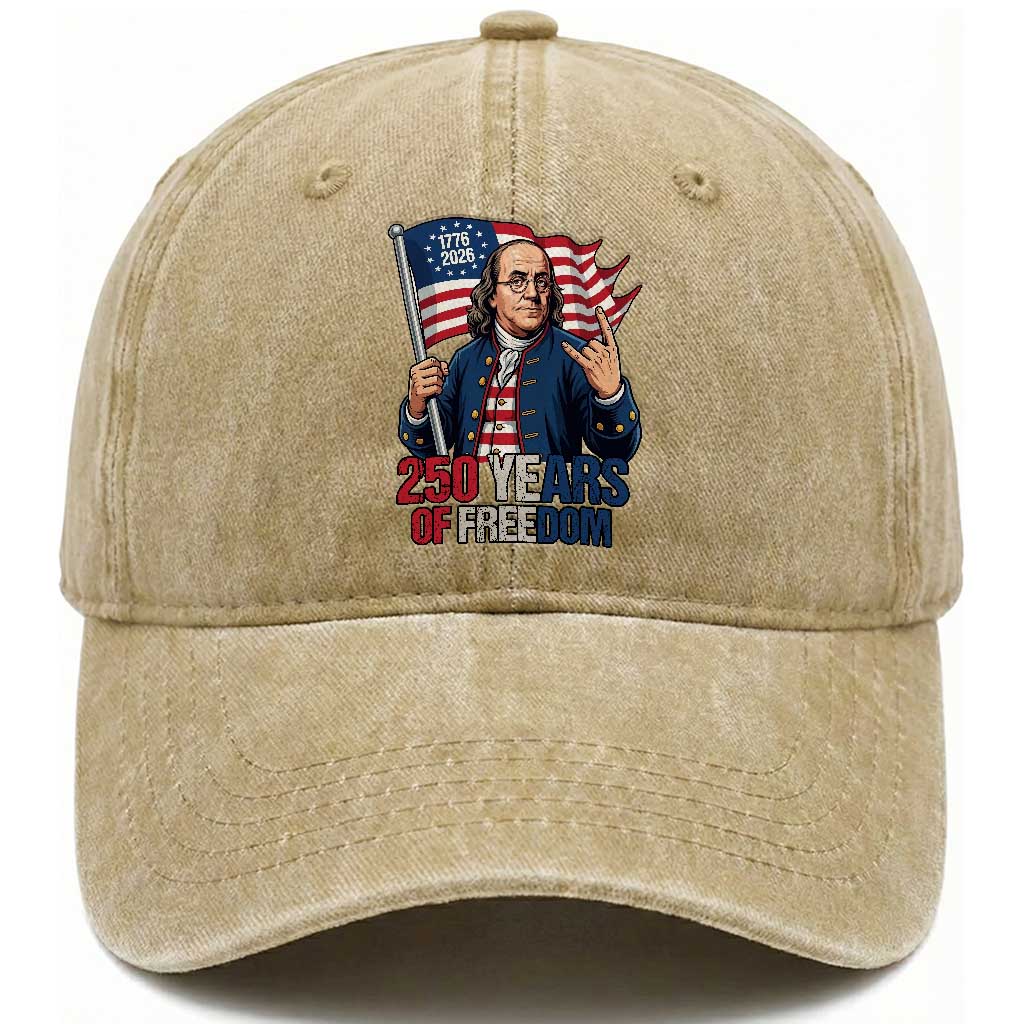 Patriotic Benjamin Franklin Washed Cotton Baseball Cap 250 Years Of Freedom