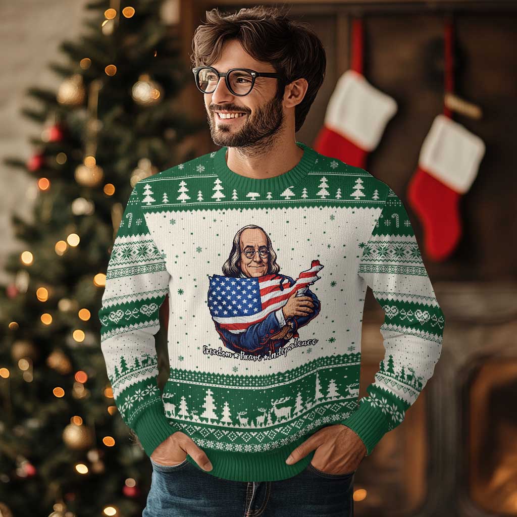 Benjamin Franklin Ugly Christmas Sweater Freedom Liberty Independence American History