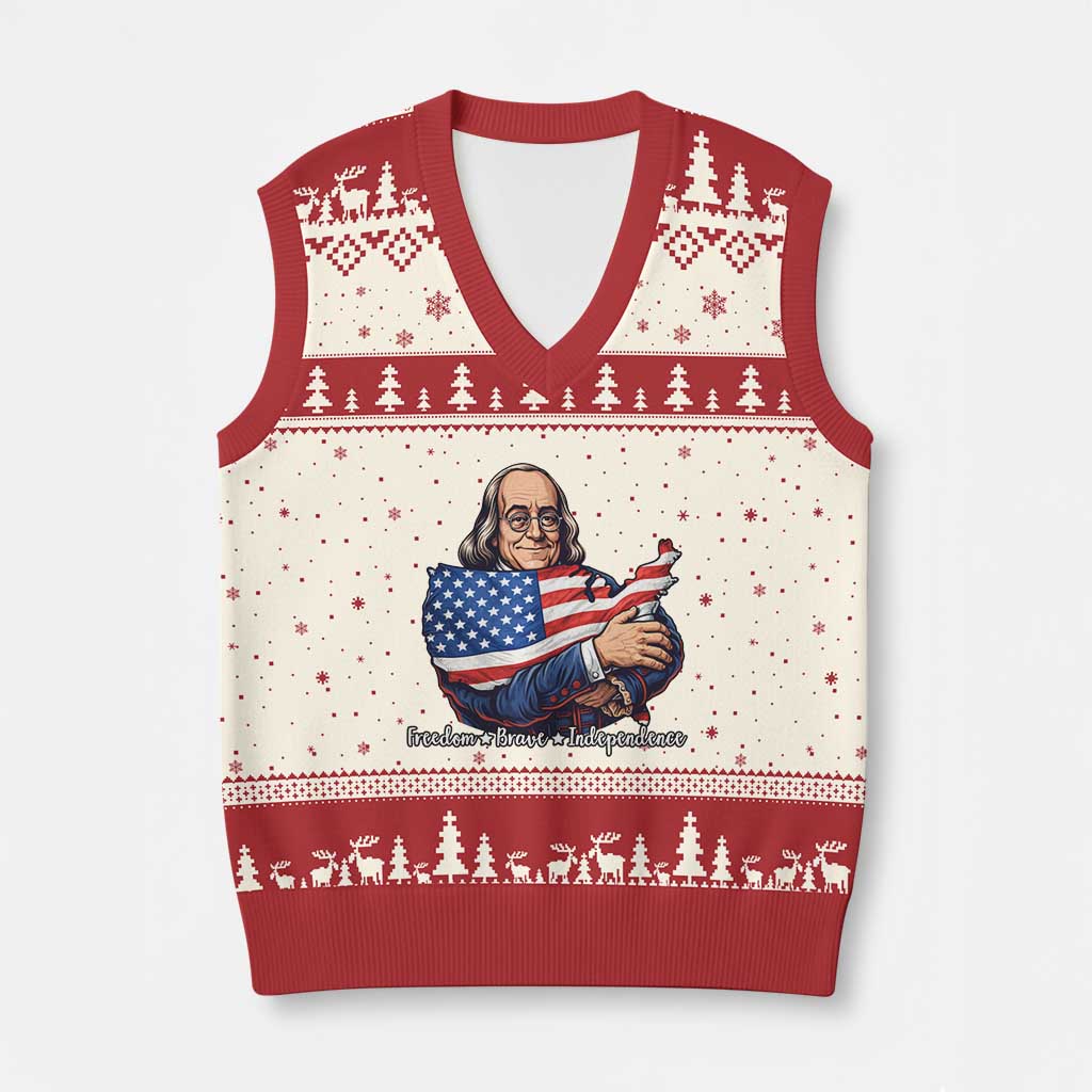 Benjamin Franklin V-Neck Knit Sweater Vest Freedom Liberty Independence American History