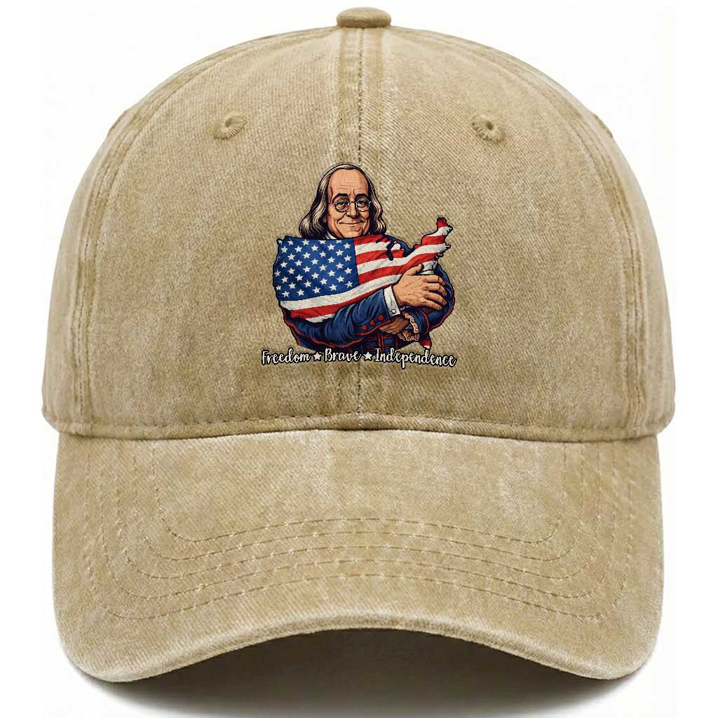 Benjamin Franklin Washed Cotton Baseball Cap Freedom Liberty Independence American History