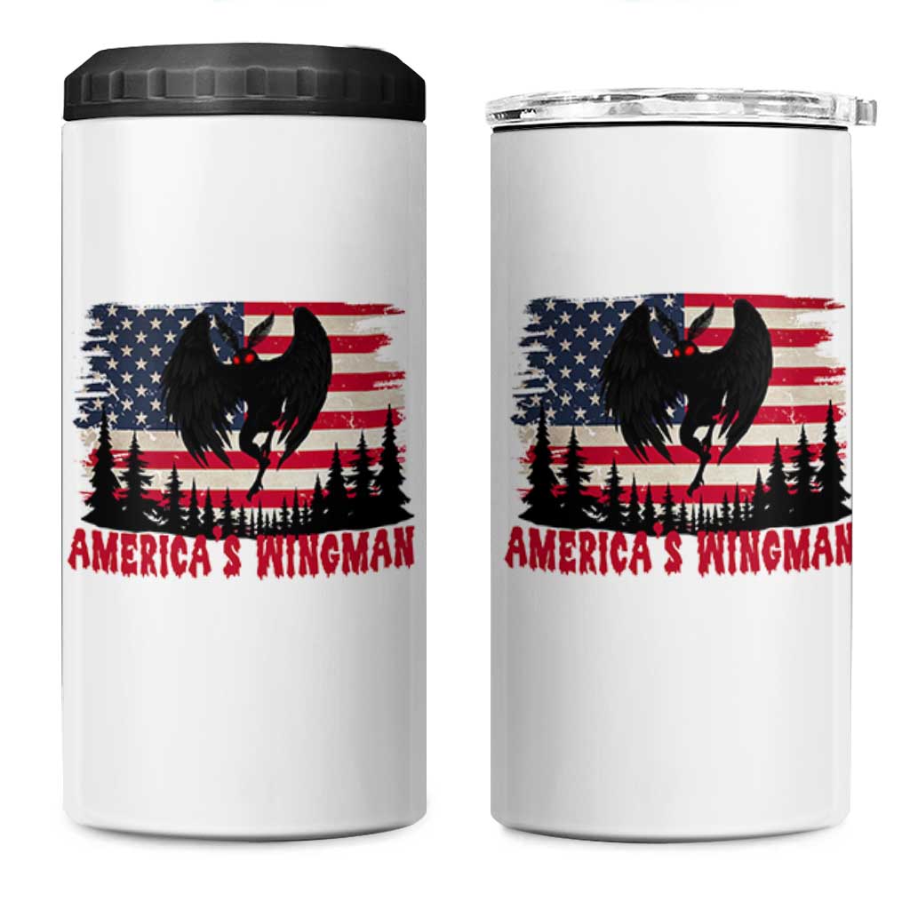 Mothman Americas Wingman 4 in 1 Can Cooler Tumbler Funny Patriotic Cryptid