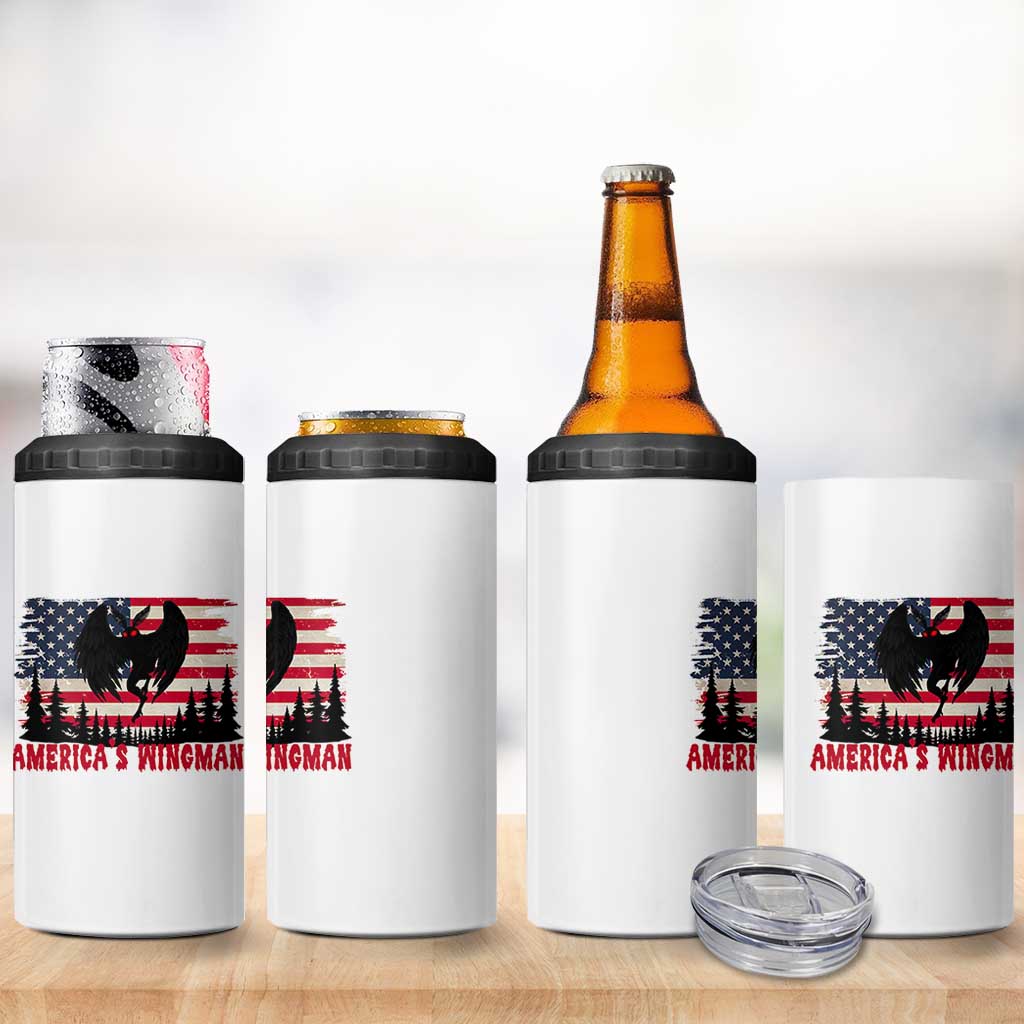 Mothman Americas Wingman 4 in 1 Can Cooler Tumbler Funny Patriotic Cryptid
