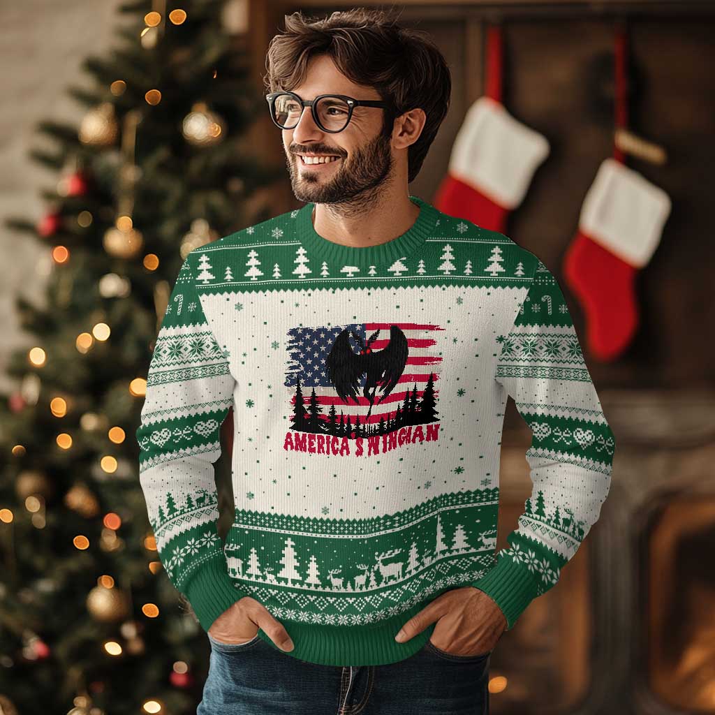 Mothman Americas Wingman Ugly Christmas Sweater Funny Patriotic Cryptid