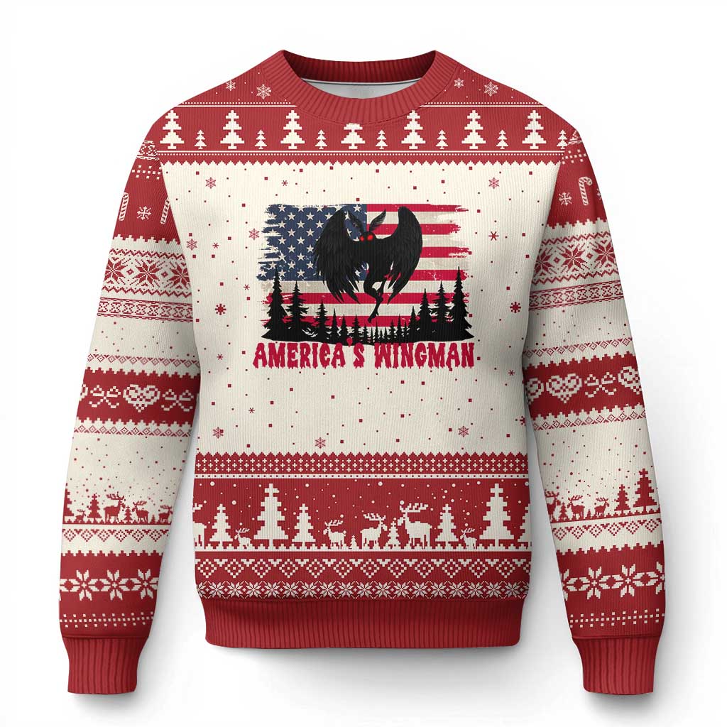 Mothman Americas Wingman Ugly Christmas Sweater Funny Patriotic Cryptid
