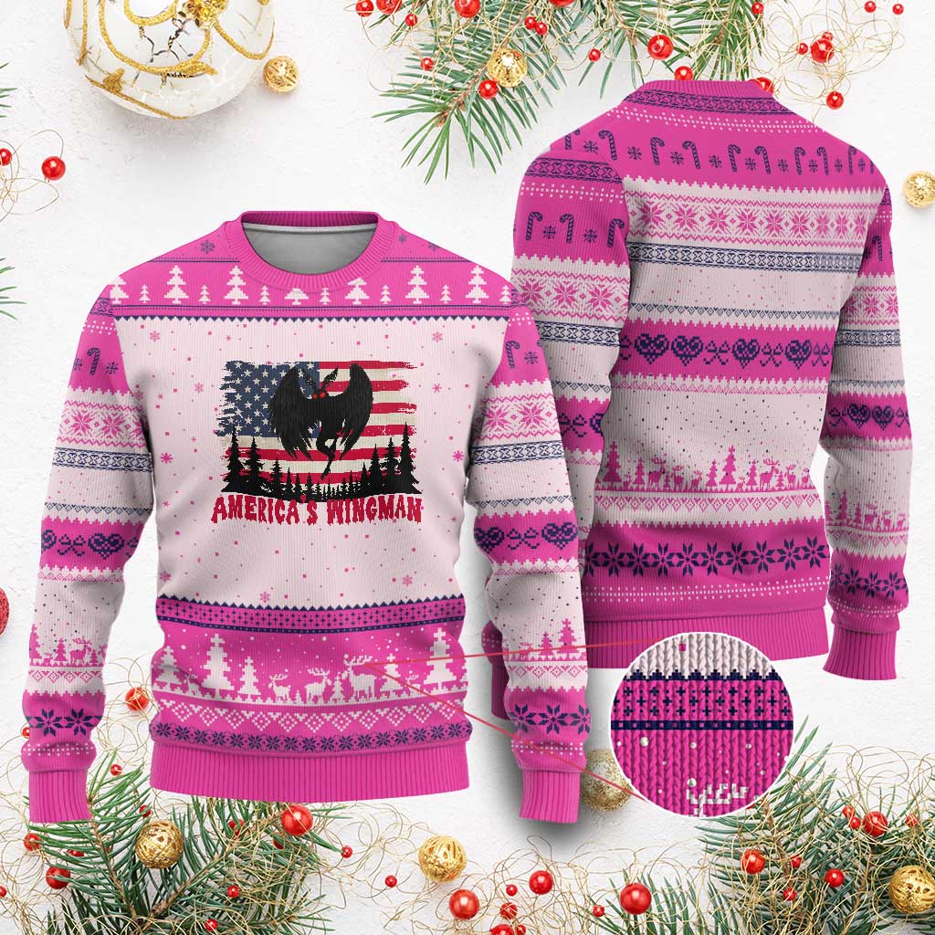 Mothman Americas Wingman Ugly Christmas Sweater Funny Patriotic Cryptid
