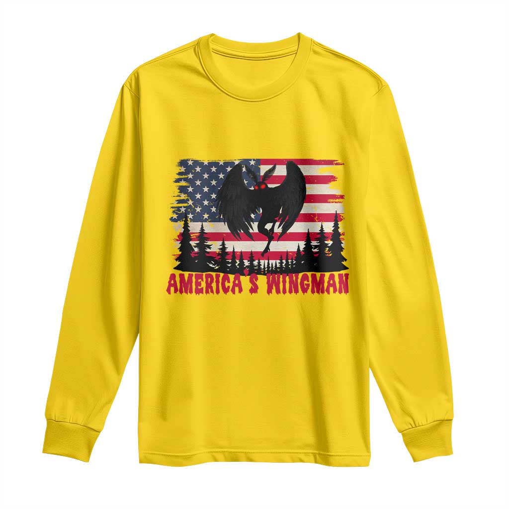 Mothman Americas Wingman Long Sleeve Shirt Funny Patriotic Cryptid