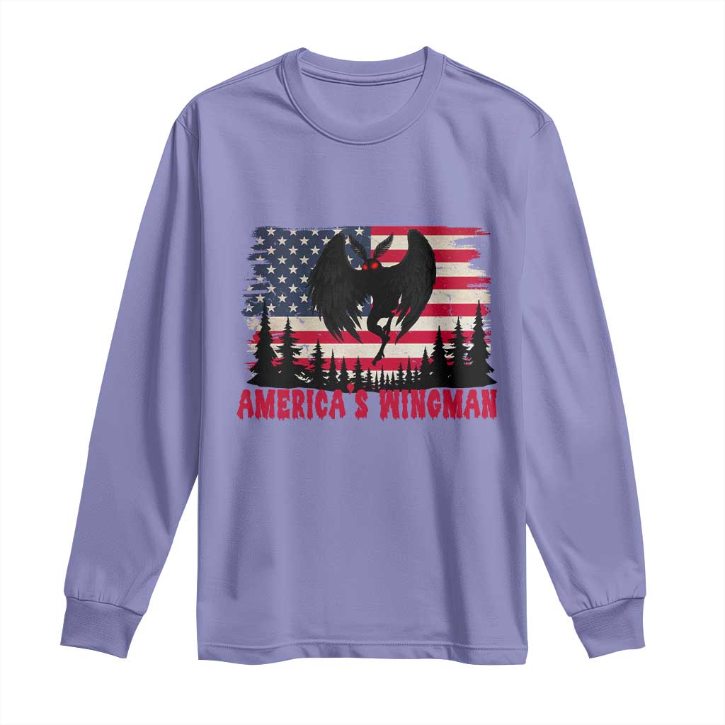 Mothman Americas Wingman Long Sleeve Shirt Funny Patriotic Cryptid