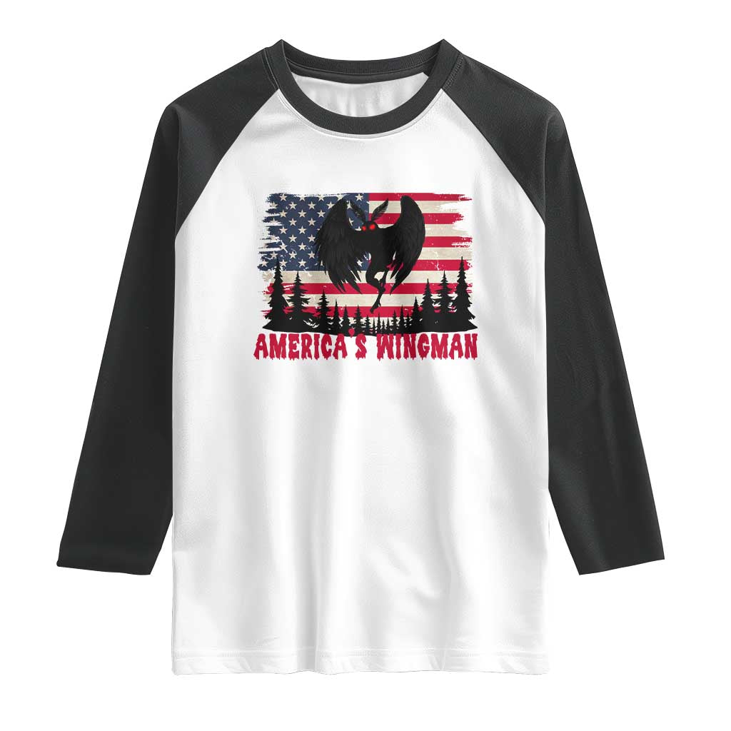 Mothman Americas Wingman Raglan Shirt Funny Patriotic Cryptid