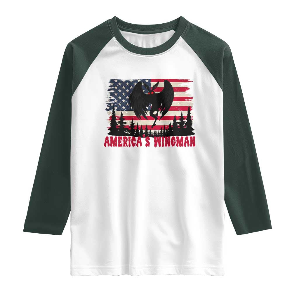 Mothman Americas Wingman Raglan Shirt Funny Patriotic Cryptid