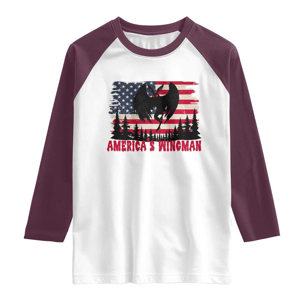 Mothman Americas Wingman Raglan Shirt Funny Patriotic Cryptid