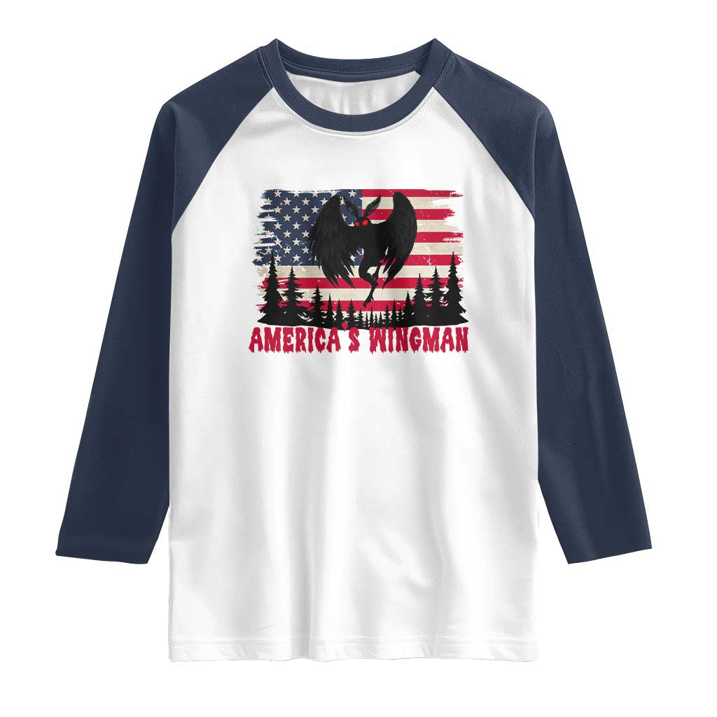 Mothman Americas Wingman Raglan Shirt Funny Patriotic Cryptid