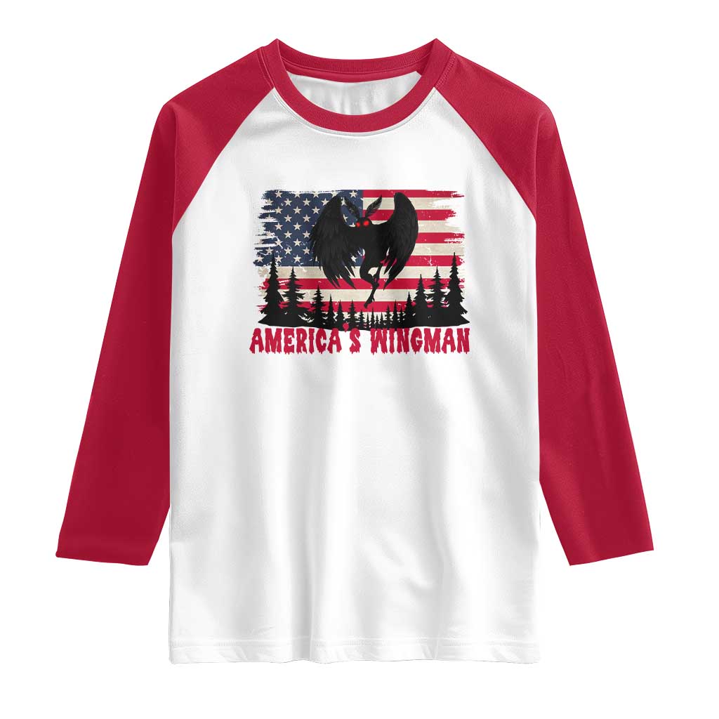 Mothman Americas Wingman Raglan Shirt Funny Patriotic Cryptid