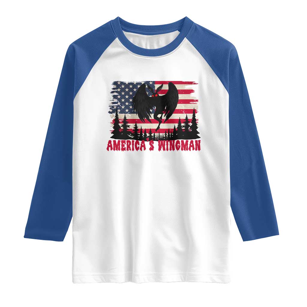 Mothman Americas Wingman Raglan Shirt Funny Patriotic Cryptid