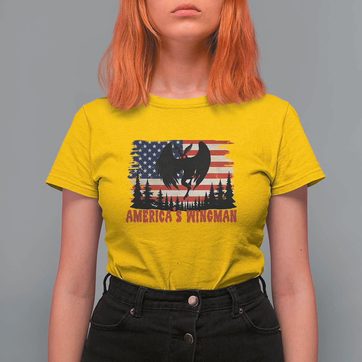 Mothman Americas Wingman T Shirt For Women Funny Patriotic Cryptid