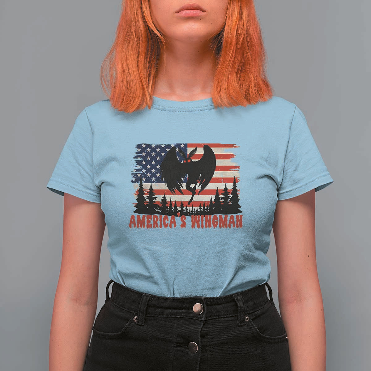 Mothman Americas Wingman T Shirt For Women Funny Patriotic Cryptid
