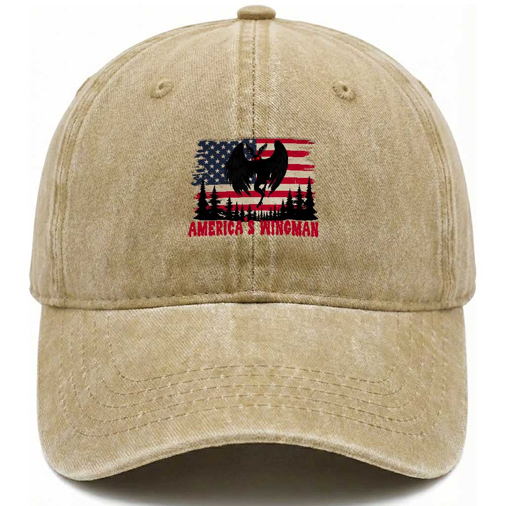 Mothman Americas Wingman Washed Cotton Baseball Cap Funny Patriotic Cryptid