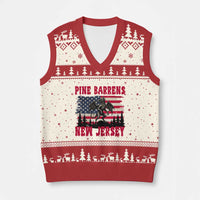 Patriotic Jersey Devil V-Neck Knit Sweater Vest Pine Barrens New Jersey Cryptid