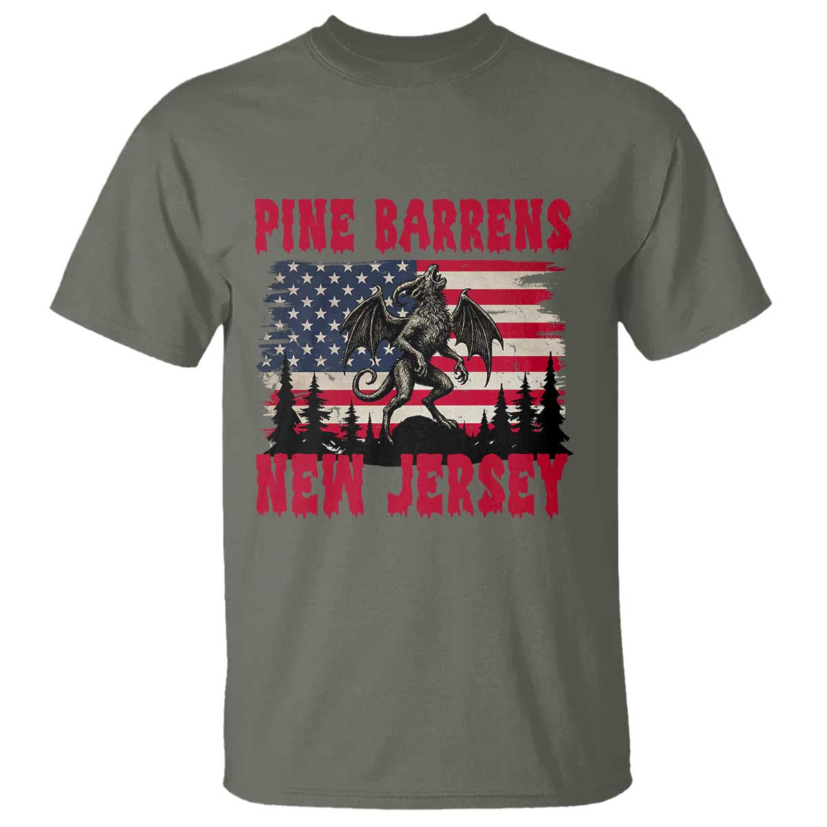 Patriotic Jersey Devil T Shirt Pine Barrens New Jersey Cryptid