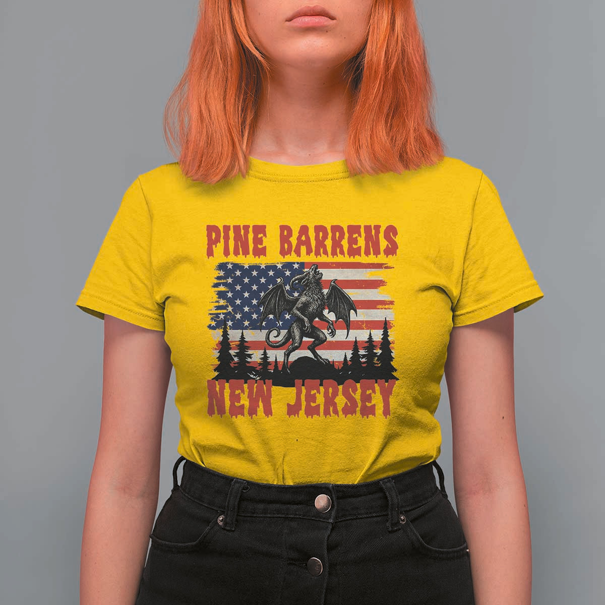 Patriotic Jersey Devil T Shirt For Women Pine Barrens New Jersey Cryptid