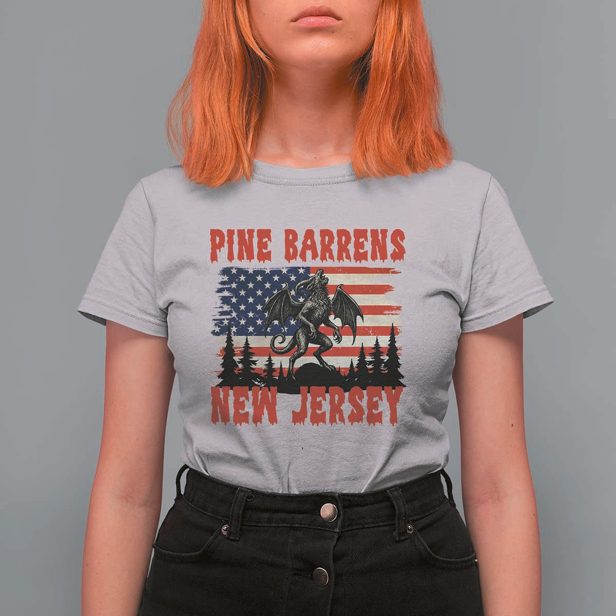 Patriotic Jersey Devil T Shirt For Women Pine Barrens New Jersey Cryptid