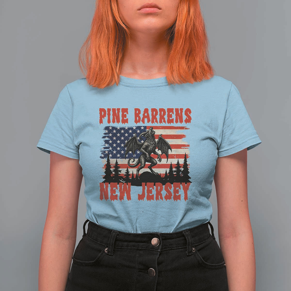 Patriotic Jersey Devil T Shirt For Women Pine Barrens New Jersey Cryptid