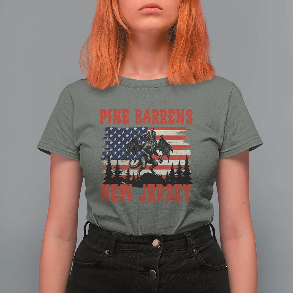 Patriotic Jersey Devil T Shirt For Women Pine Barrens New Jersey Cryptid