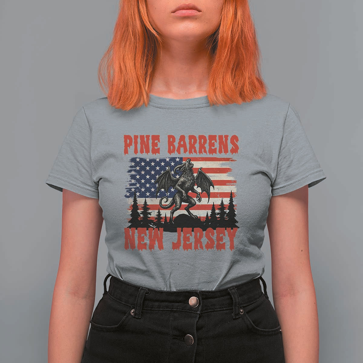 Patriotic Jersey Devil T Shirt For Women Pine Barrens New Jersey Cryptid
