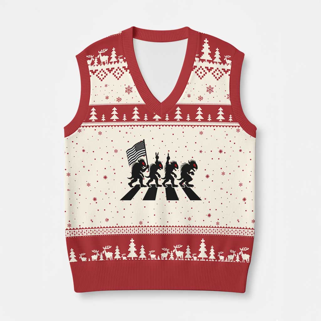 Patriotic Chupacabra V-Neck Knit Sweater Vest Funny Cryptid Lover Gift