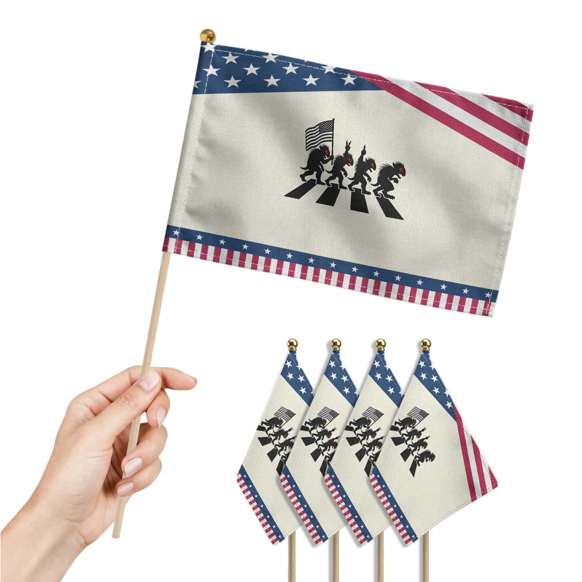 Patriotic Chupacabra Patriotic Handheld Flag Funny Cryptid Lover Gift