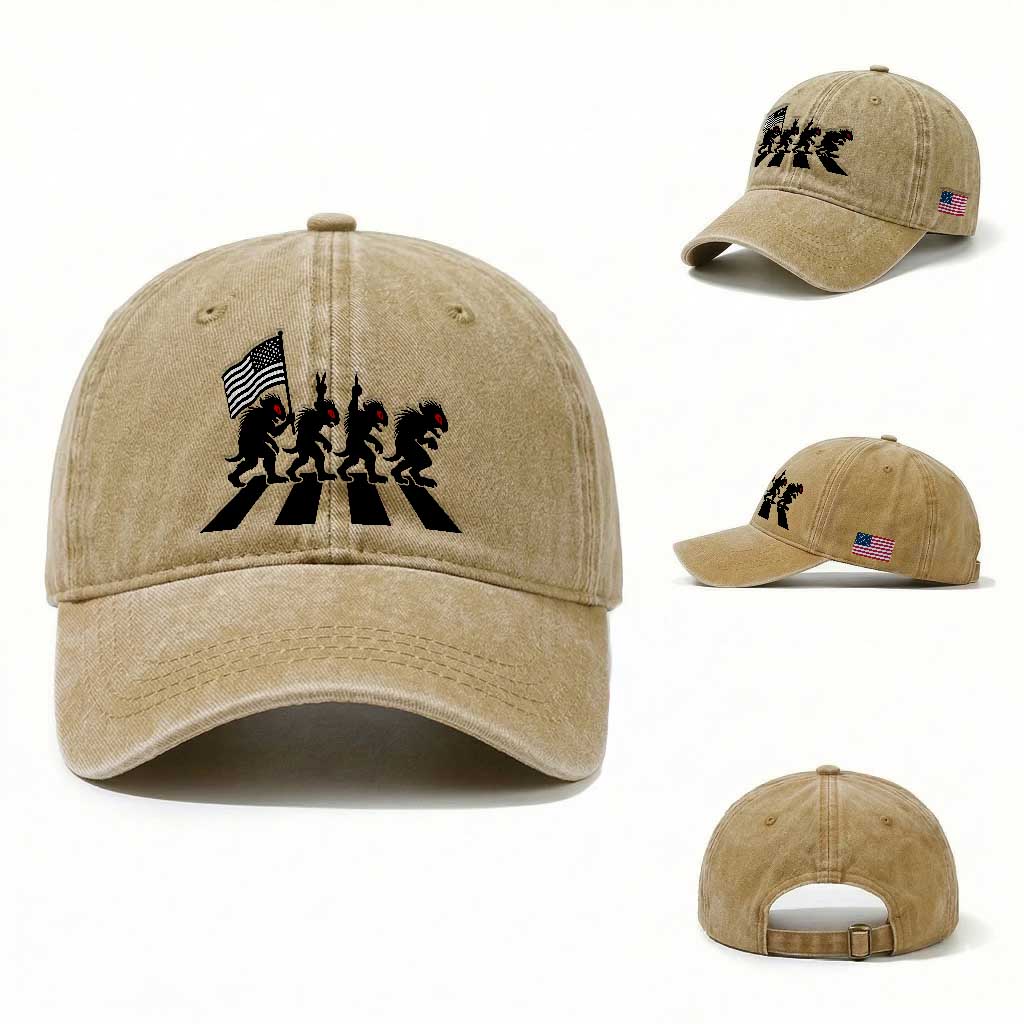 Patriotic Chupacabra Washed Cotton Baseball Cap Funny Cryptid Lover Gift