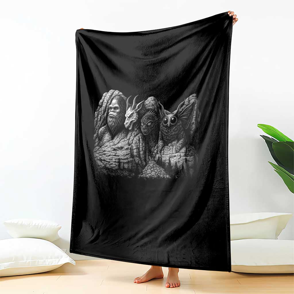 Cryptid Mount Rushmore Throw Blanket Bigfoot Mothman Jersey Devil Chupacabra