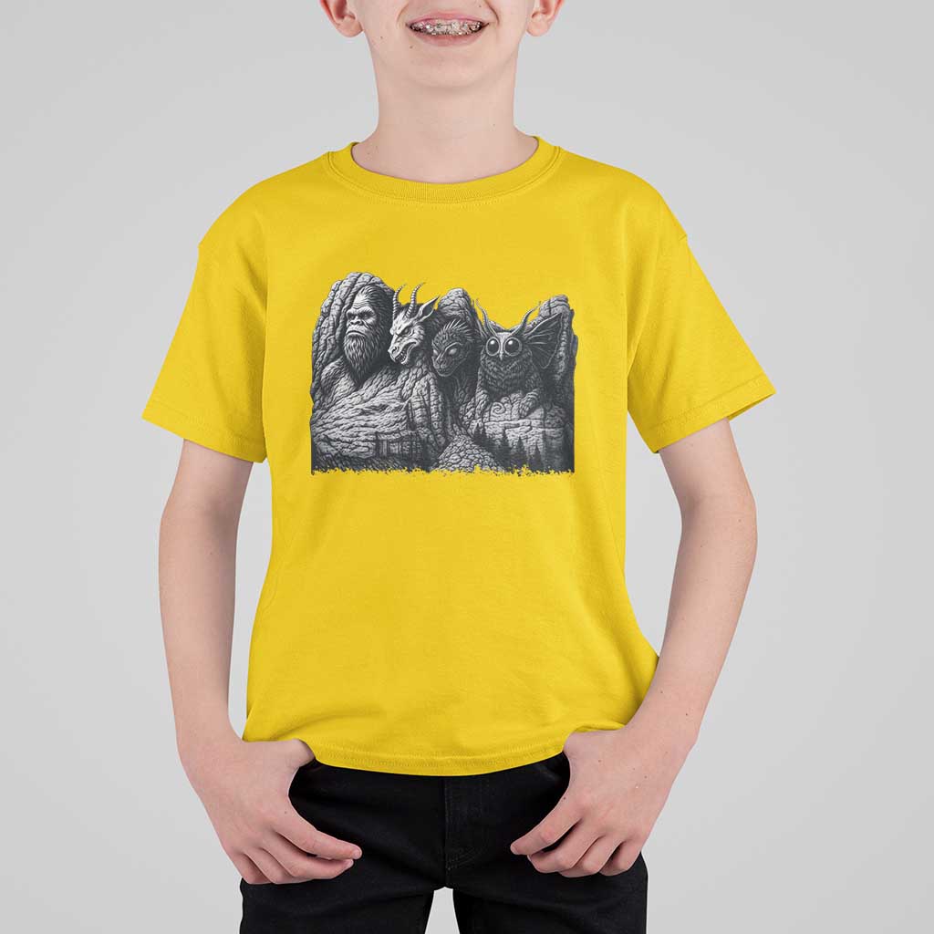 Cryptid Mount Rushmore T Shirt For Kid Bigfoot Mothman Jersey Devil Chupacabra