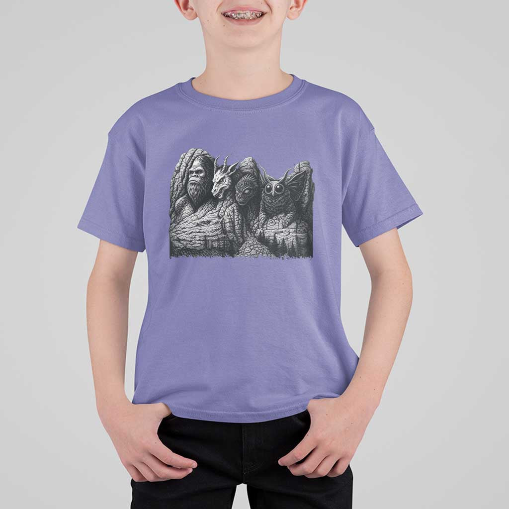 Cryptid Mount Rushmore T Shirt For Kid Bigfoot Mothman Jersey Devil Chupacabra