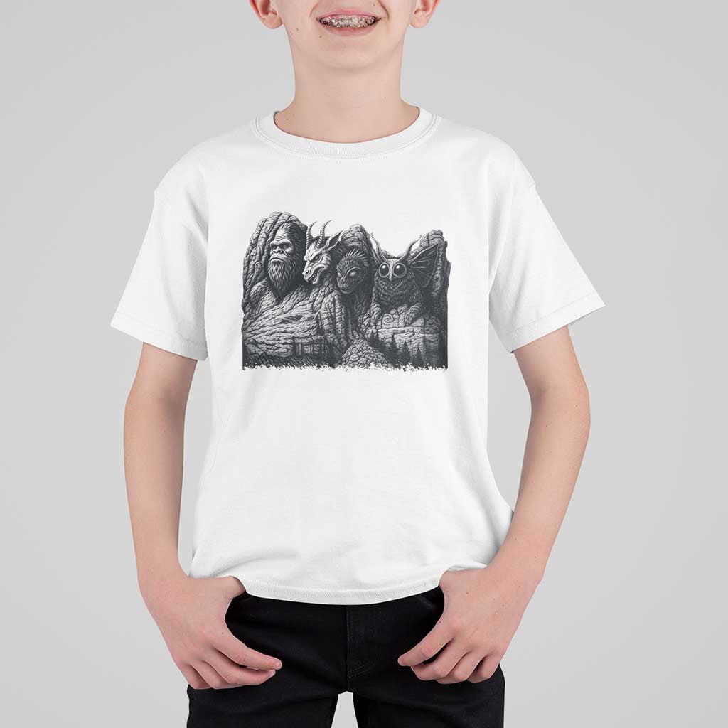Cryptid Mount Rushmore T Shirt For Kid Bigfoot Mothman Jersey Devil Chupacabra