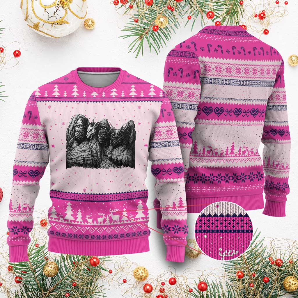 Cryptid Mount Rushmore Ugly Christmas Sweater Bigfoot Mothman Jersey Devil Chupacabra